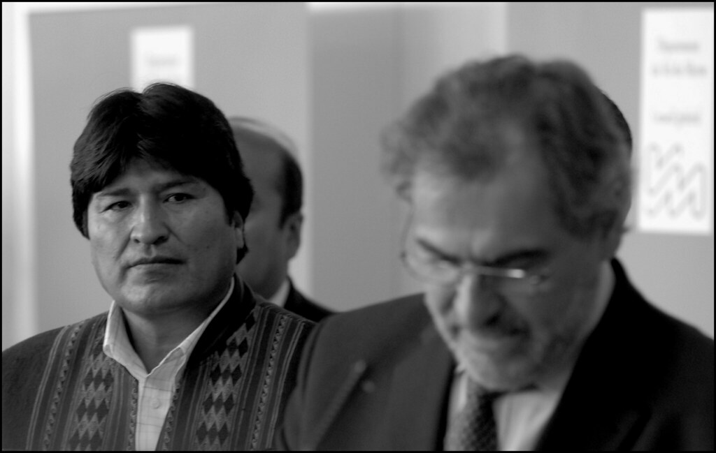 "Evo Morales / Christian Favier" by Alain Bachellier is marked with CC BY-NC-ND 2.0.