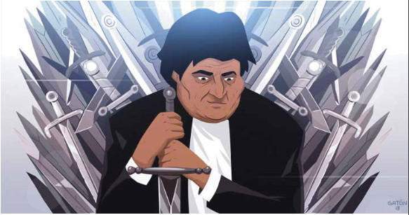 Evo Morales traspalado por espadas